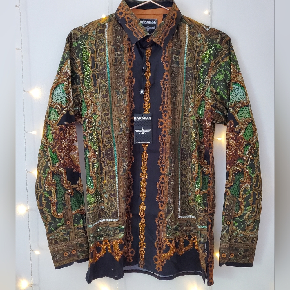 NWT Barabas Virago Stone Rhinestone Long Sleeve Shirt Size M - Picture 6 of 11